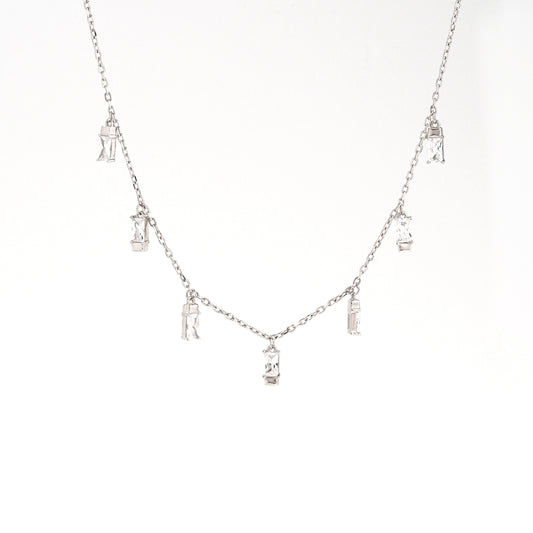 Baguette Zirconia Dangle Charm Necklace