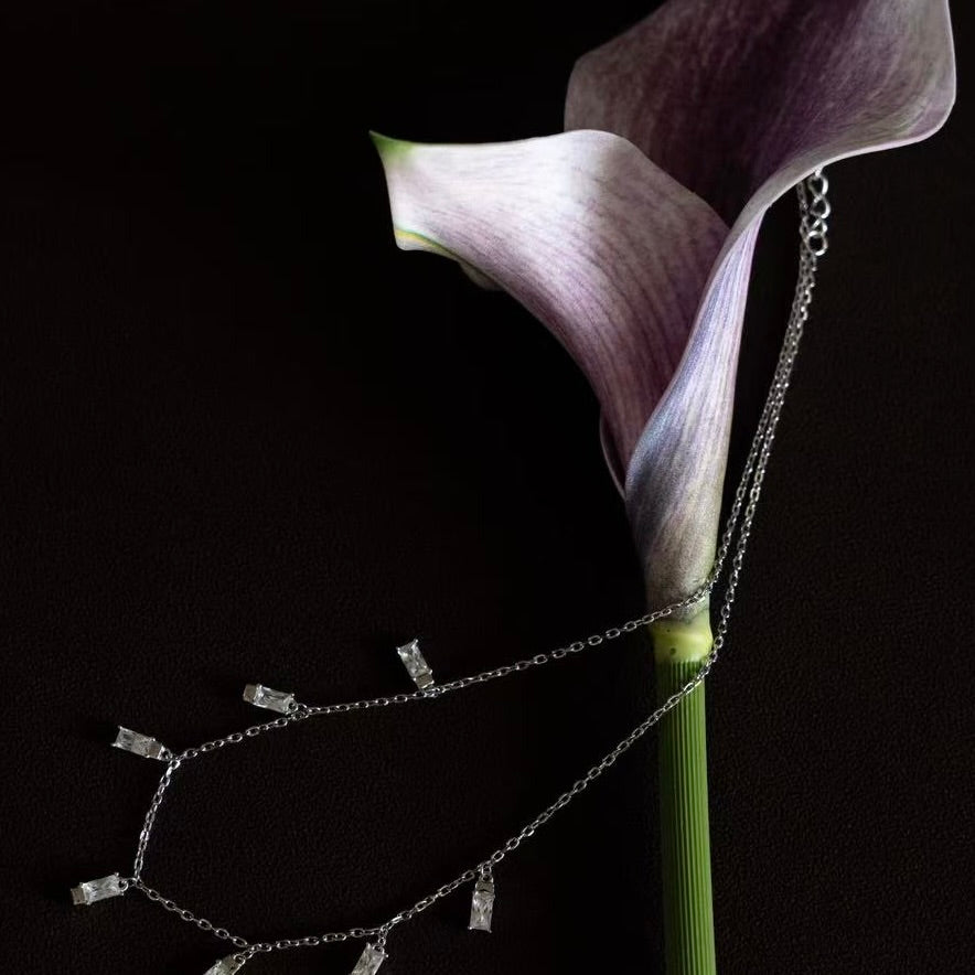 Baguette Zirconia Dangle Charm Necklace