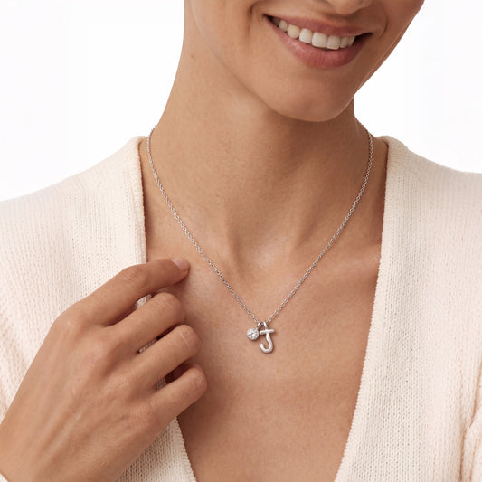 Letter "J" Zirconia Charm Necklace