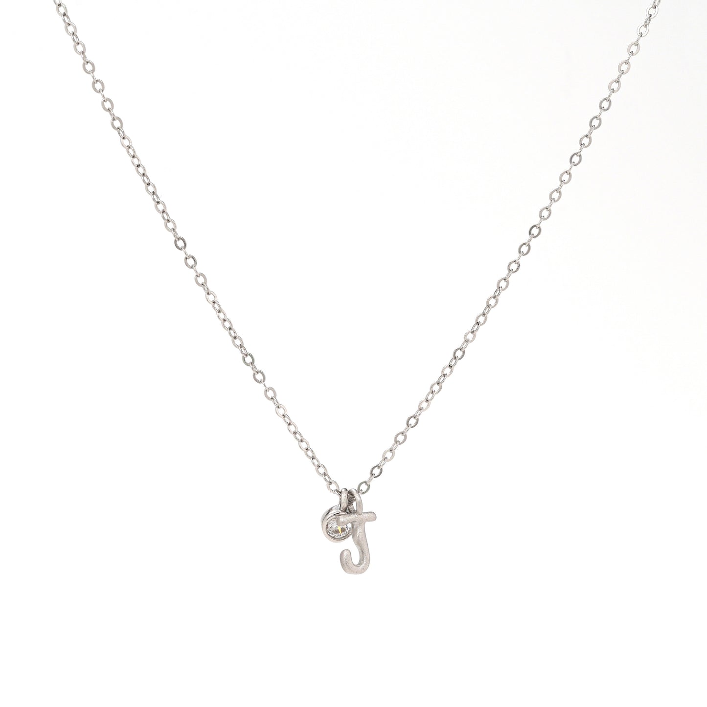Letter "J" Zirconia Charm Necklace