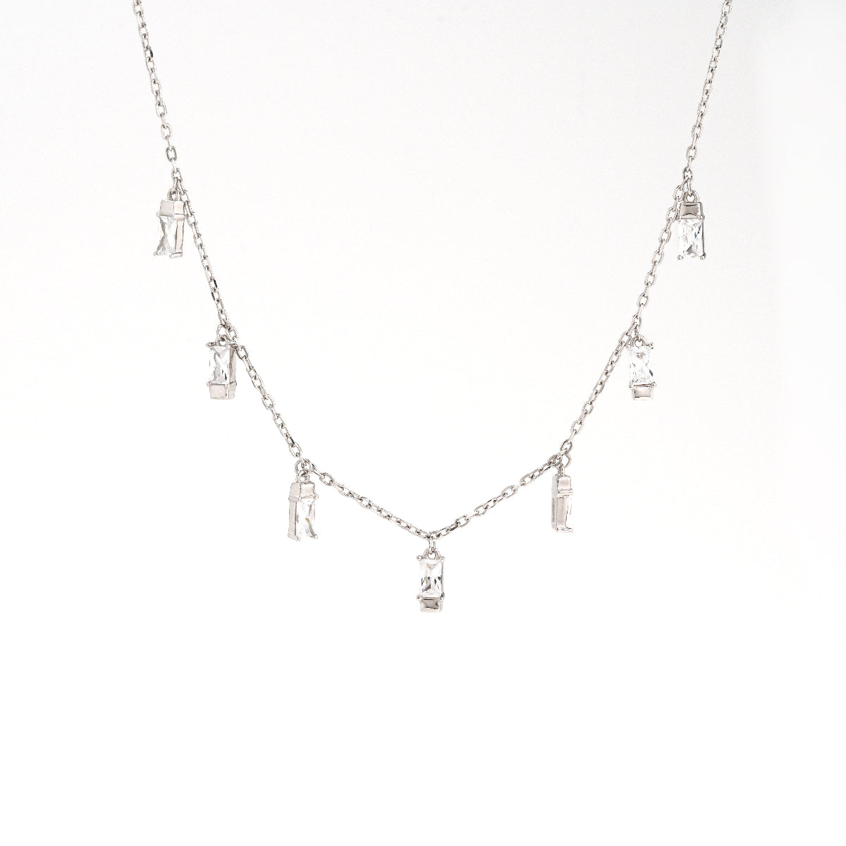 Baguette Zirconia Dangle Charm Necklace