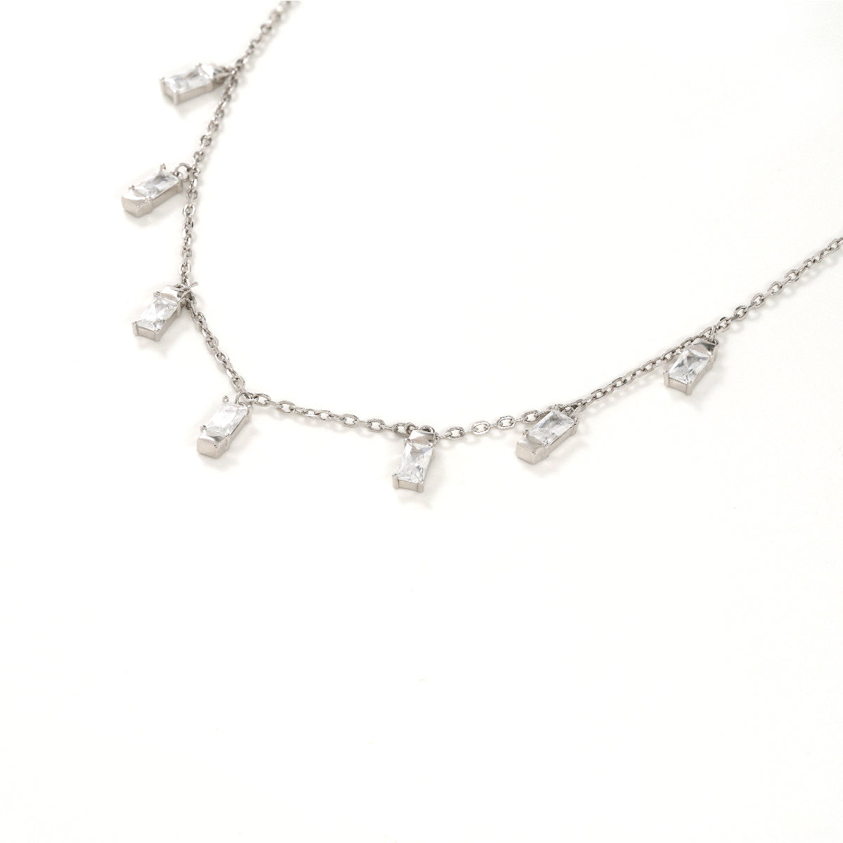 Baguette Zirconia Dangle Charm Necklace