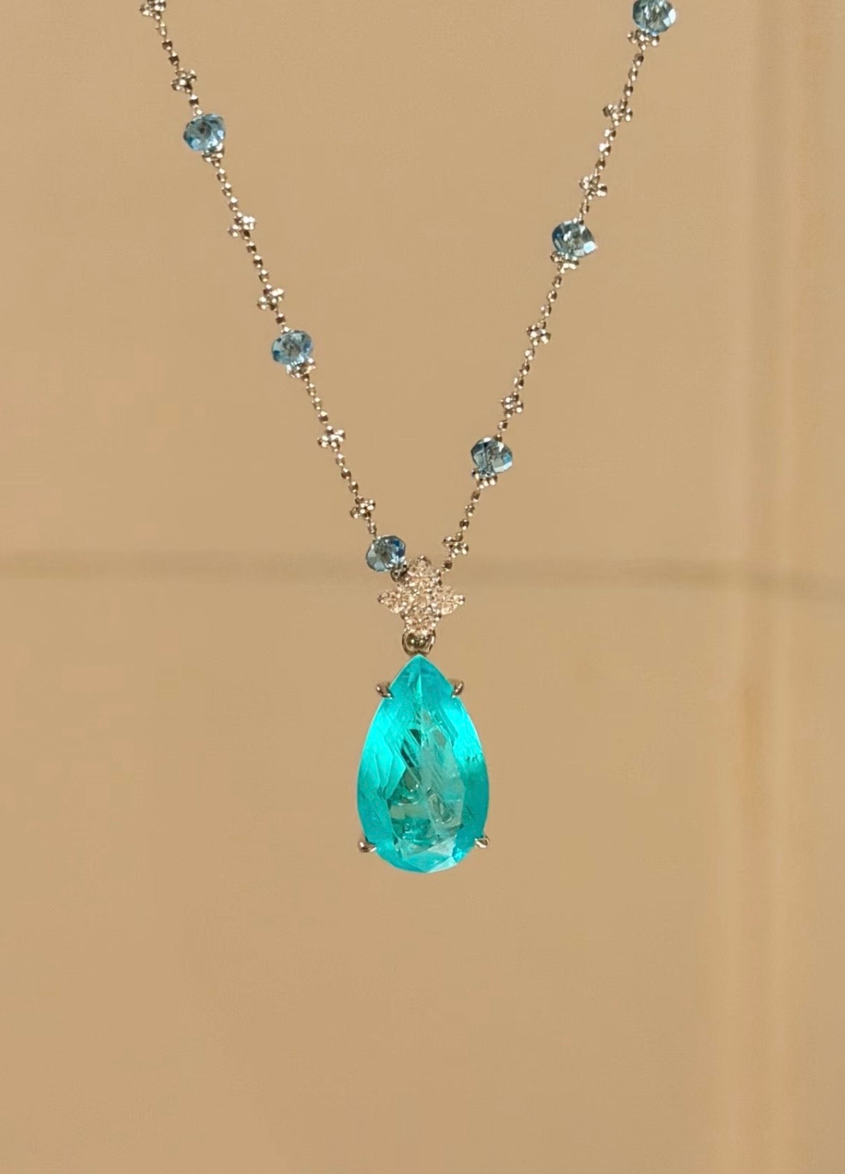 Paraiba inspired Pendant with Swarovski Crystal Chain