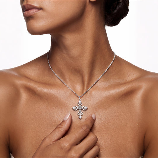 Ornate Baroque Cross Pendant Necklace